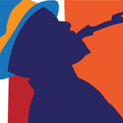 Silhouette of a musician playing a saxophone against vibrant background.