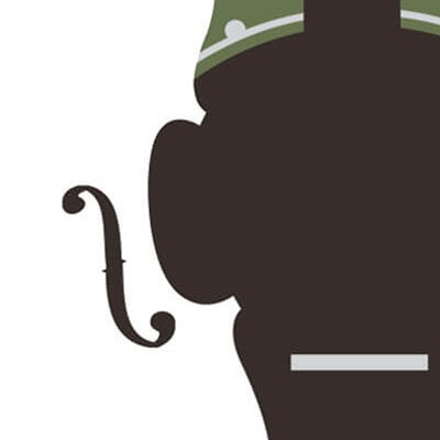 Silhouette of a violinist playing with a bow and violin visible.